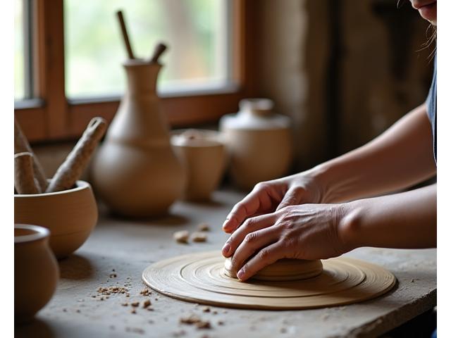 Ambachtsman die klei bewerkt in een traditionele werkplaats