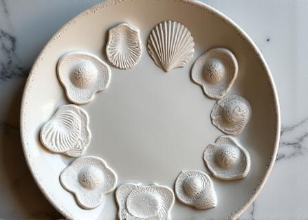 Decoratieve schaal met reliëf van schelpen
